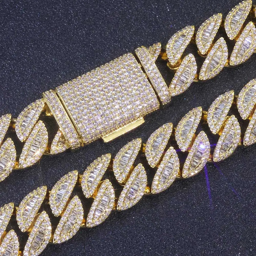 20MM 3 Rows Fashion Iced Cuban Bracelet Moon Shape Baguette Diamond Bracelets