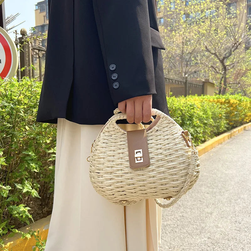 Fashion Wicker Rattan Bag Woven Women Handbags Summer Travel Crossbody Bag