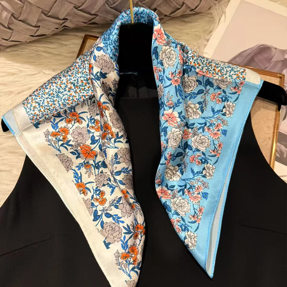 100% Silk Small Square Scarf Neckerchief for Women