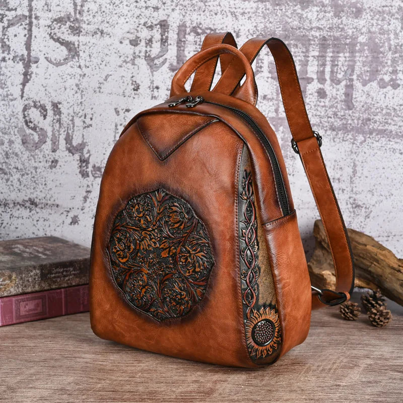 Vintage Tang Grass Embossed Leisure Travel Luxury Backpack