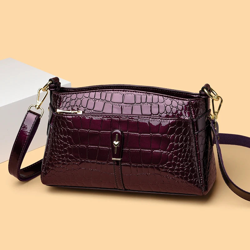 Luxury Patent Leather Handbag Crocodile Pattern Fashion