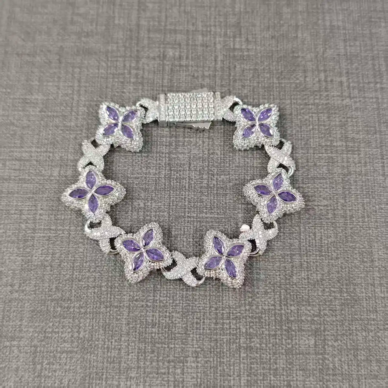 Iced Baguette CZ Floral Infinity Bracelet Jewelry