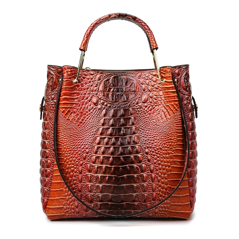 High quality crocodile pattern leather large capacity handbag