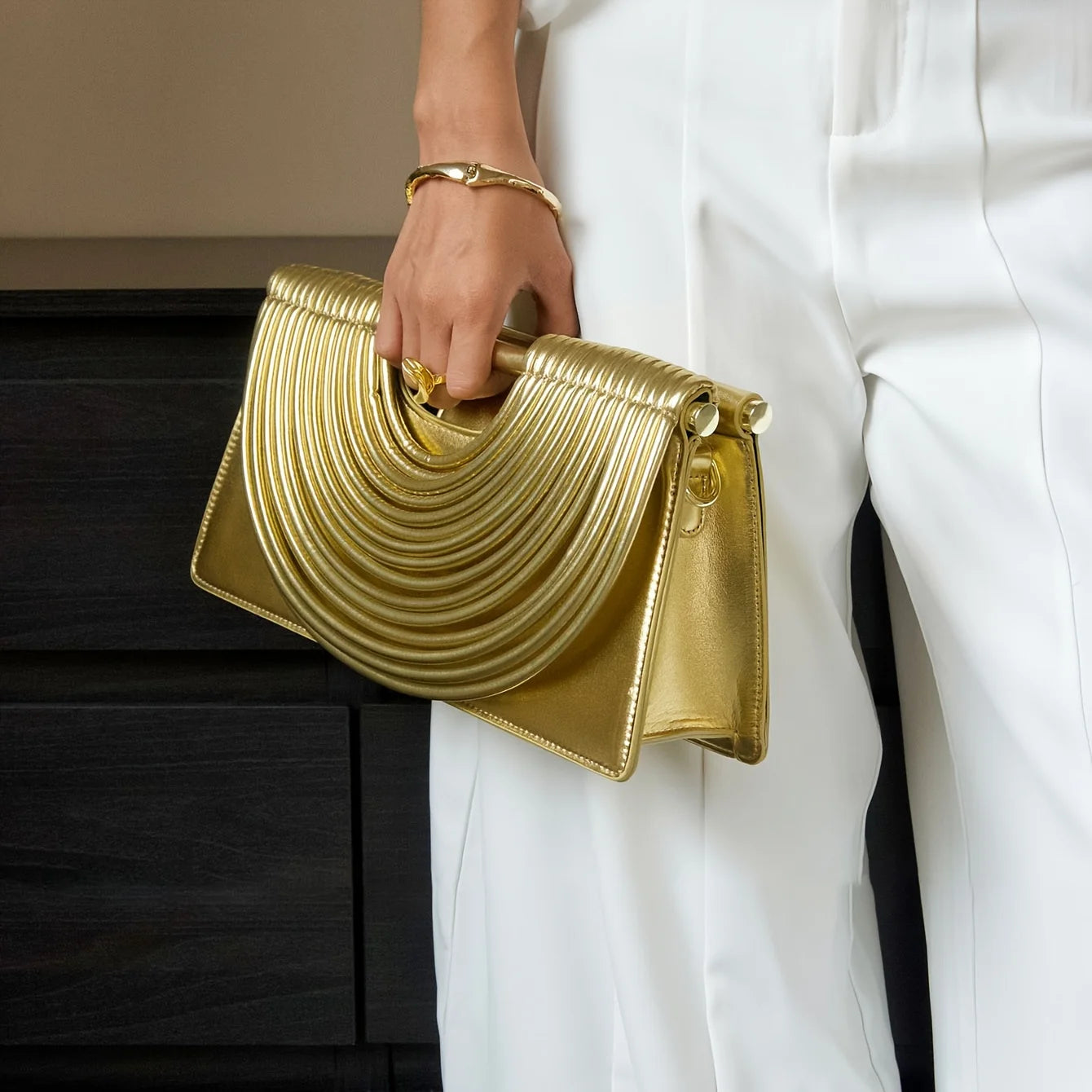 Luxury Design Handwoven Leather Evening Clutch Bag