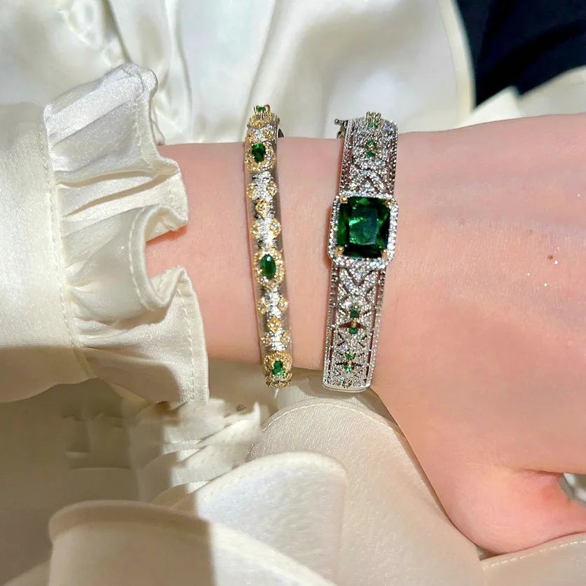 Gold plated 18K gold honeycomb green zircon bracelet