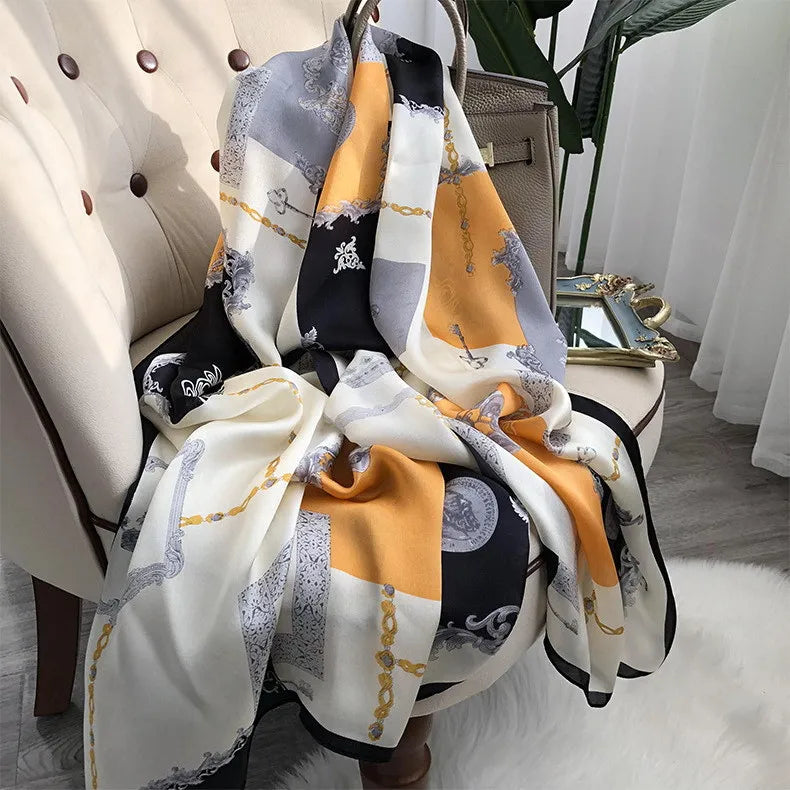 100% Pure Silk Scarf Women Luxury Print Wraps For Ladies