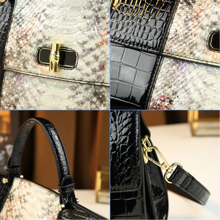 Snake pattern gradient color blocked women's handbag high-end fashion luxury bag