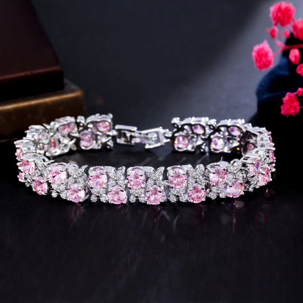 Luxury Shiny Yellow Cubic Zirconia Leaf Flower Shape Bracelet Fashion Jewelry