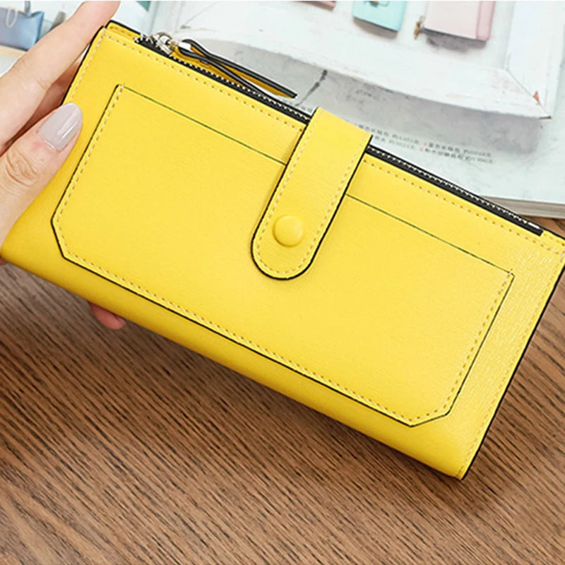 Women PU Leather Wallet Bifold Clutch Large Capacity Card Organizer Buckle Long Purse