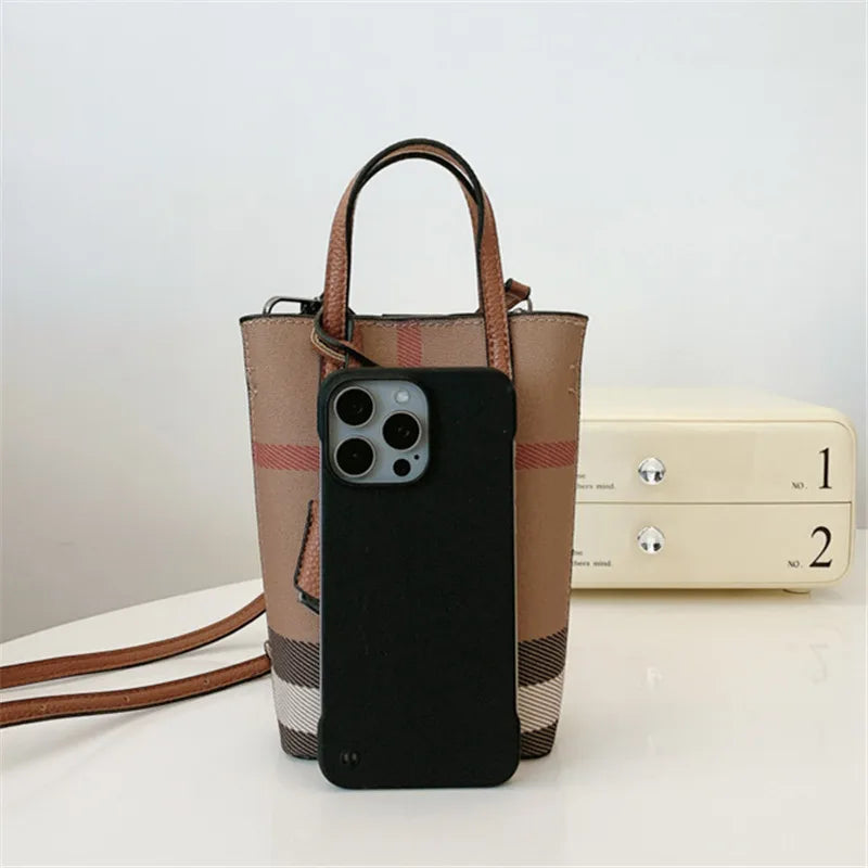 Retro Crossbody Bags Stylish Plaid Phone Purse Keys Bag Detachable Shoulder Strap
