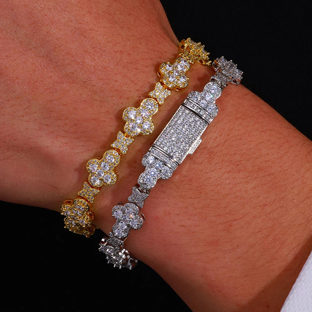 10MM Cross Flower Star Chain Bracelet 18K Gold Plated
