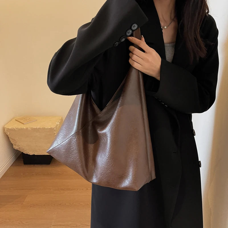 Retro Design Shoulder Bag Soft PU Leather Large Capacity Tote