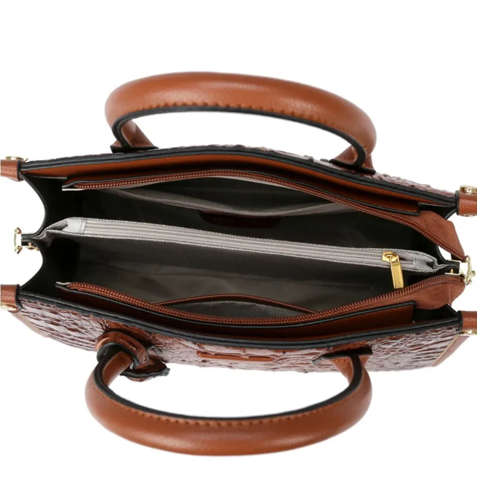 Large Top-Handle Bag Vintage Crocodile Design Shoulder Bag