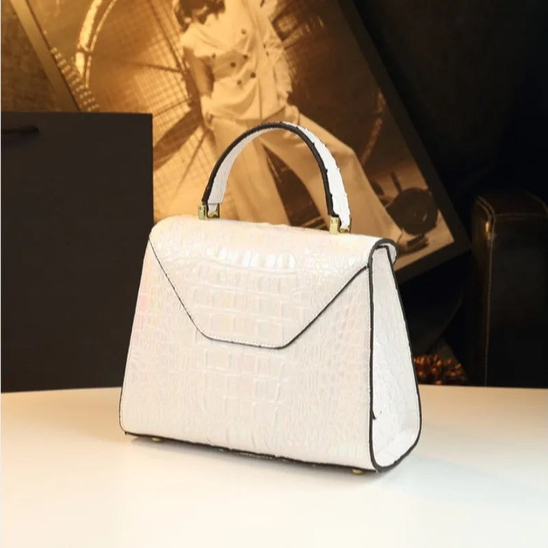 Atmospheric crocodile patterned shiny leather women's bag single shoulder crossbody bag