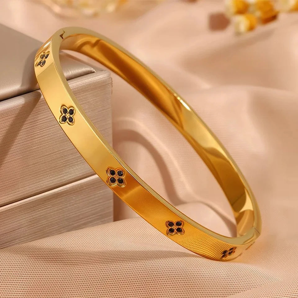 5/1pcs Sparkling Zirconia Inlaid Stainless Steel Bracelet