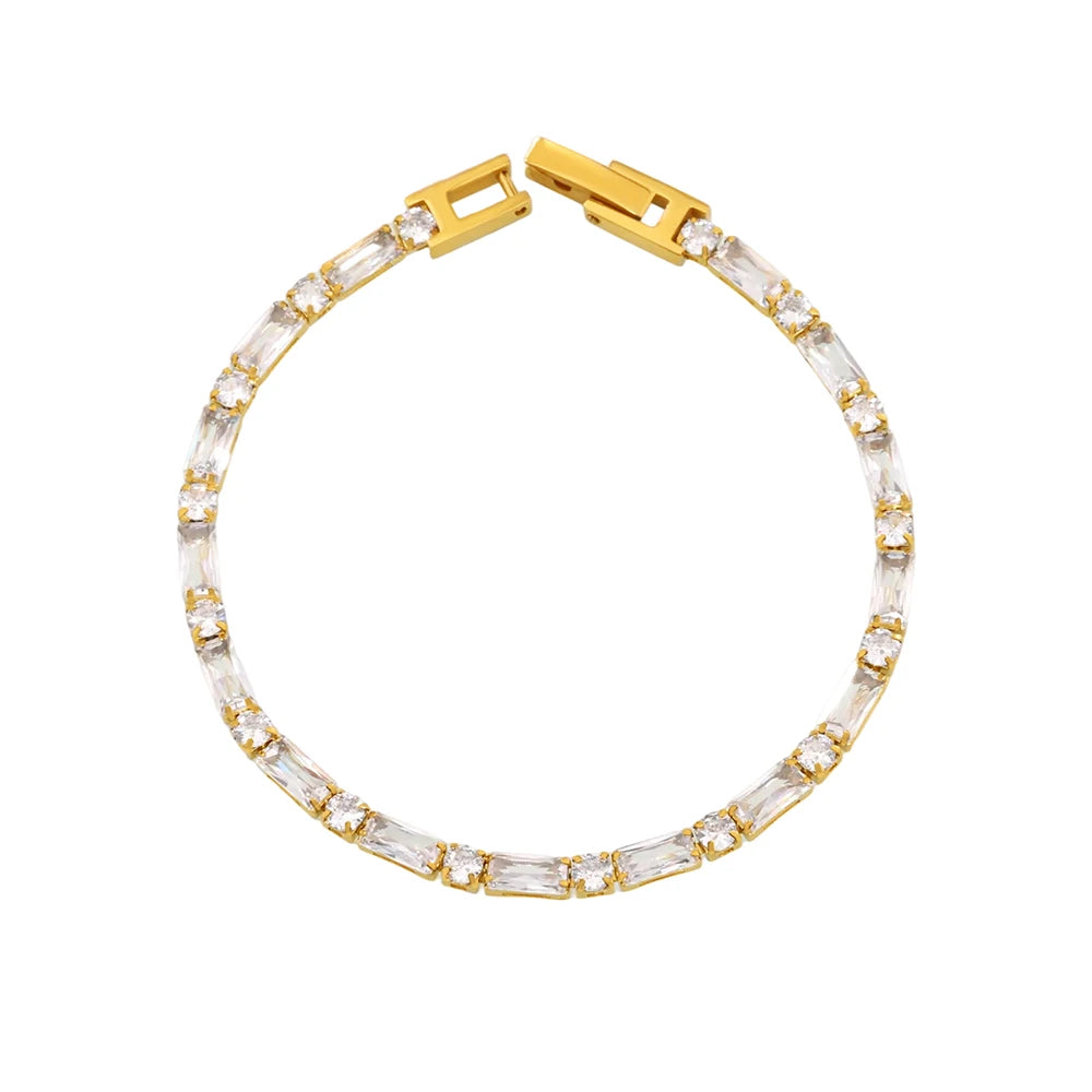 Cubic Zirconia Bracelet Stainless Steel 18k Gold Plated Bangle