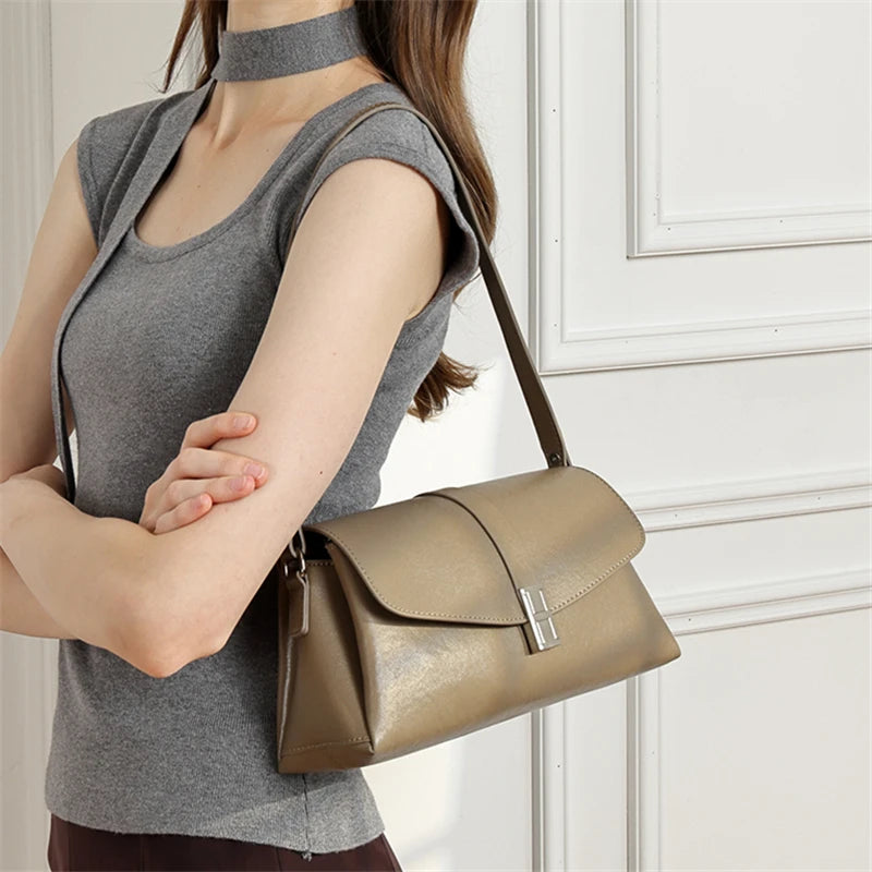 Genuine Leather Flap Shoulder Bag Underarm Handbags