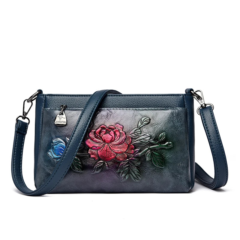 Genuine Brand Top Quality Pu Leather Vintage 3D Floral Embossed Elegant Handbag