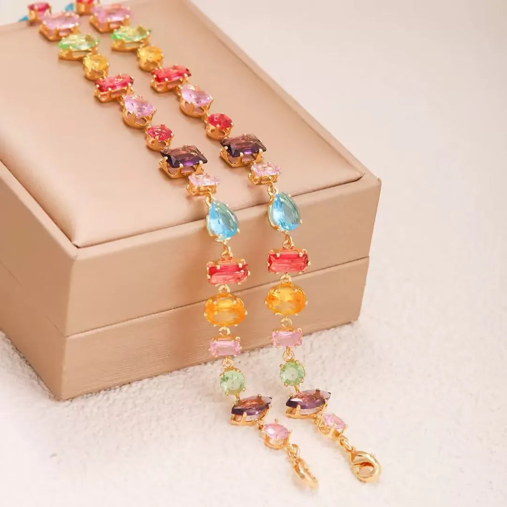 Rainbow Cubic Zirconia Tennis Bracelet 18K Gold Plated