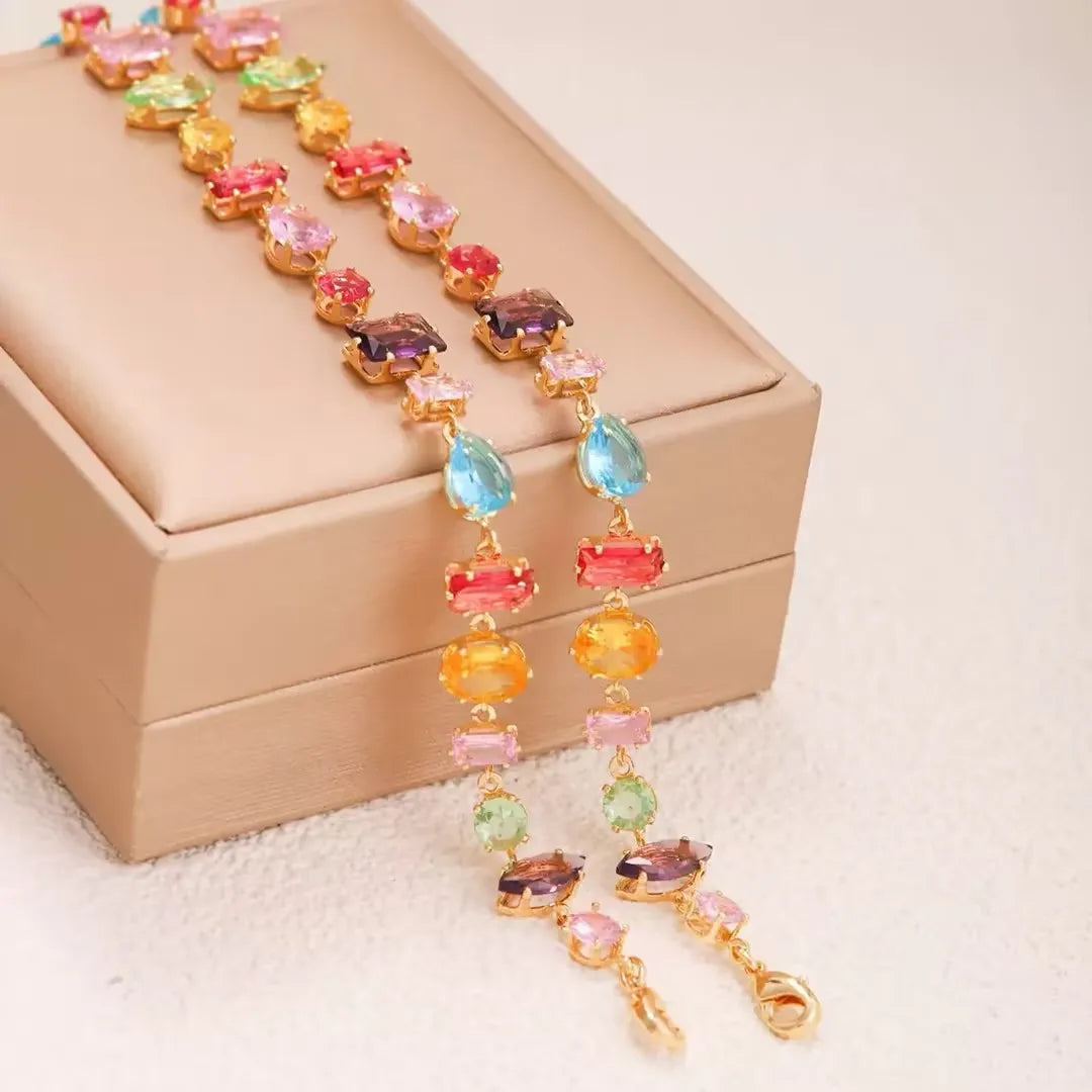 Rainbow Cubic Zirconia Tennis Bracelet 18K Gold Plated