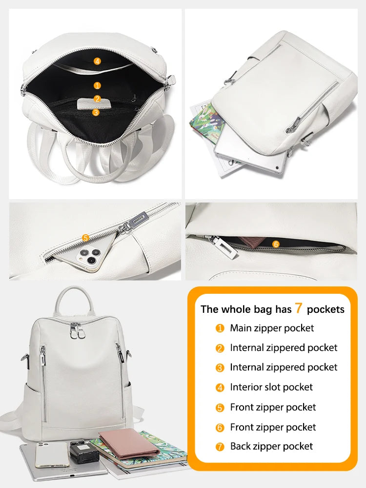 Fashionable Genuine Leather Backpack Multi-pocket Bag