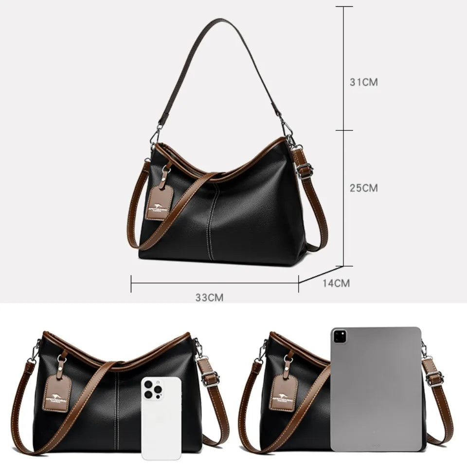 High Quality Soft Pu Leather Shoulder Handbags Color Contrast Crossbody Bag
