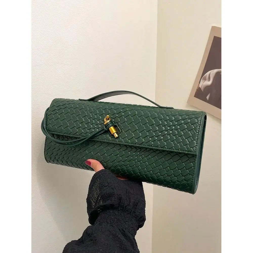 Premium Solid Color PU Woven Texture Crossbody Bag
