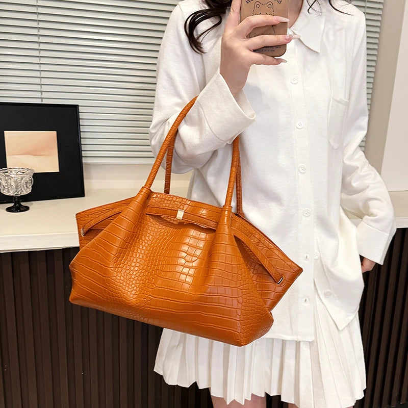 Vintage Crocodile Print Women's Pu Leather Tote Bag Luxury Design