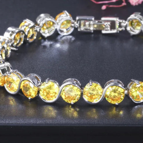 Trendy S Shape 6mm Round Cut Yellow Cubic Zirconia Stone Bracelet Jewelry