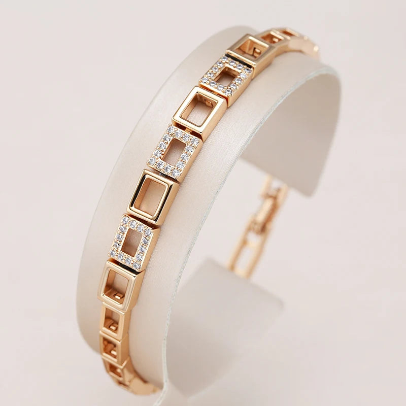 Fashion Rose Gold Square Link Bracelet Luxury Natural Zircon Fine Ethnic Jewelry