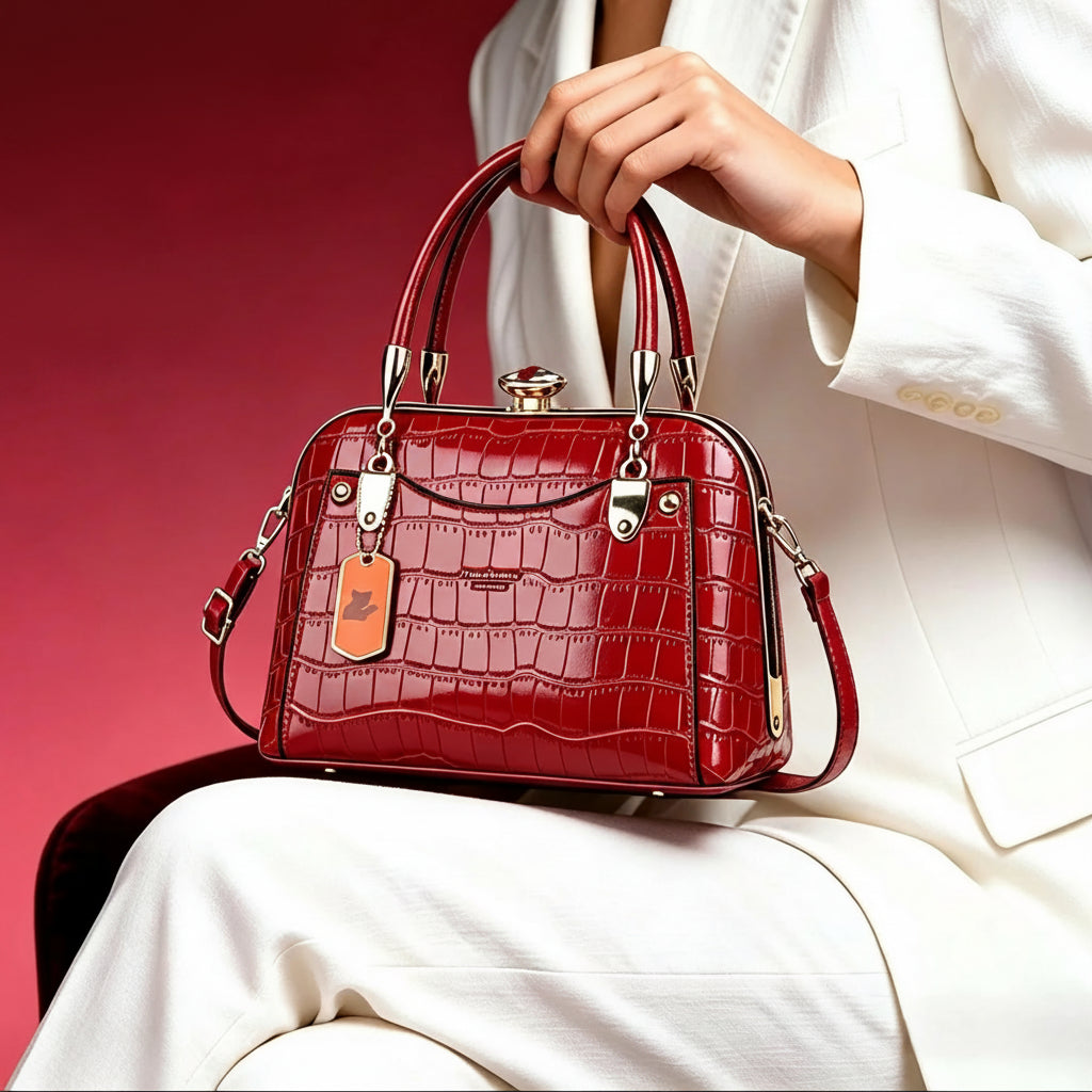 Luxury Crocodile Embossed Shell PU Leather Satchel Bag