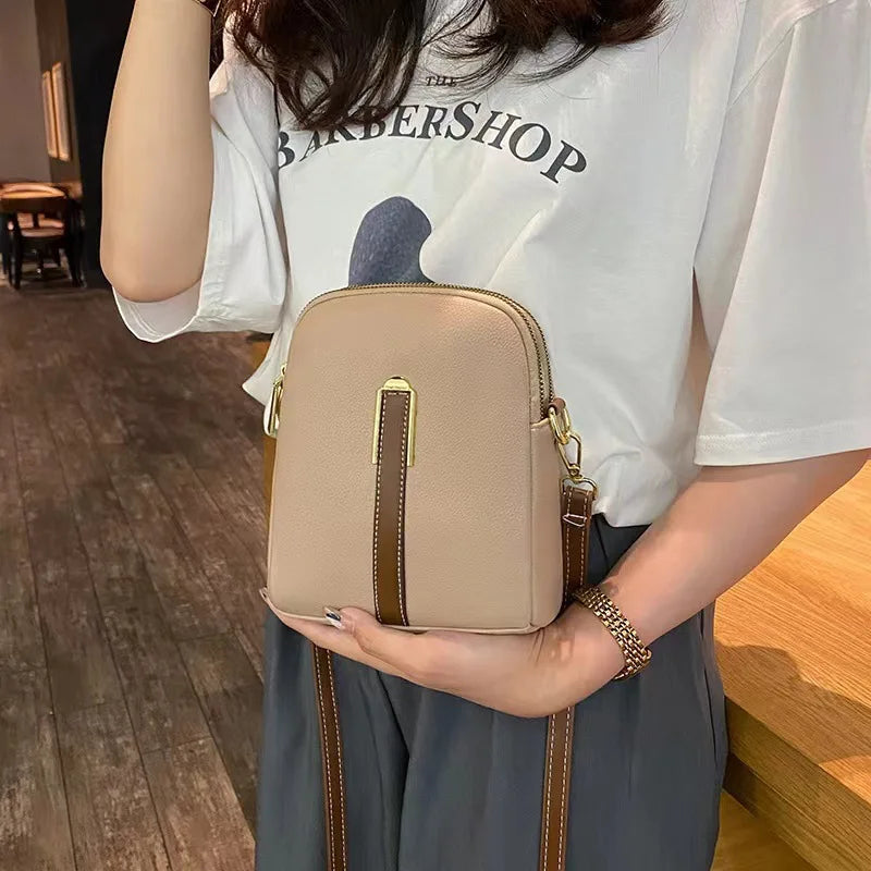 Trendy crossbody bag women's PU soft vertical solid color personality design bag