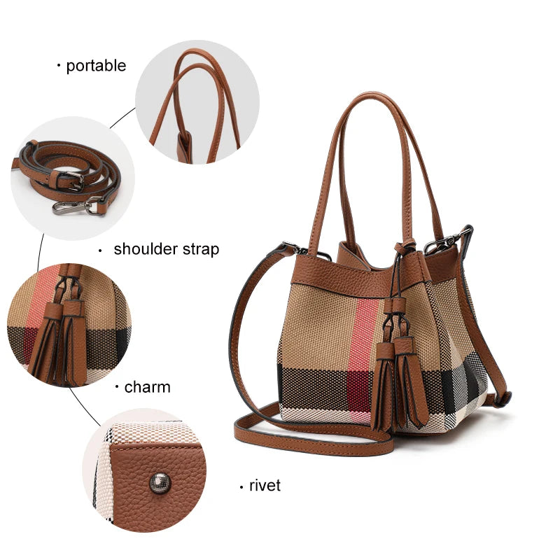 Small Checkered Handbag Elegant Chic Design Fashionable Style Bucket Bag