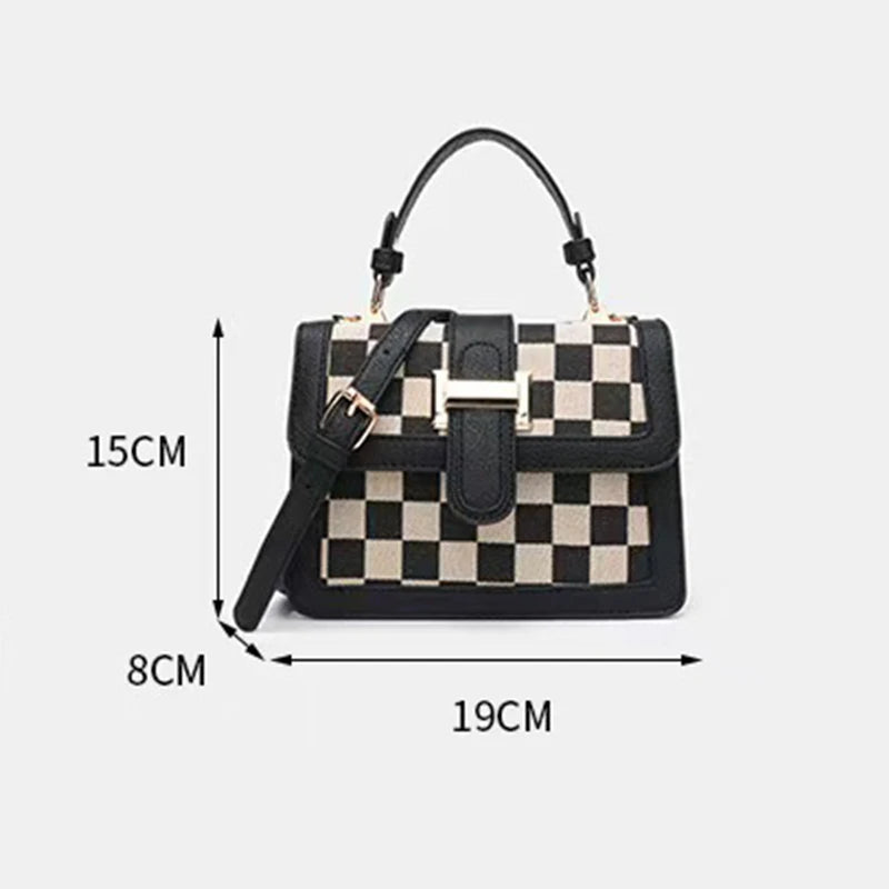 Women's Simple Fashion Handbag Retro Checkered Pattern Handbag Crossbody Bag