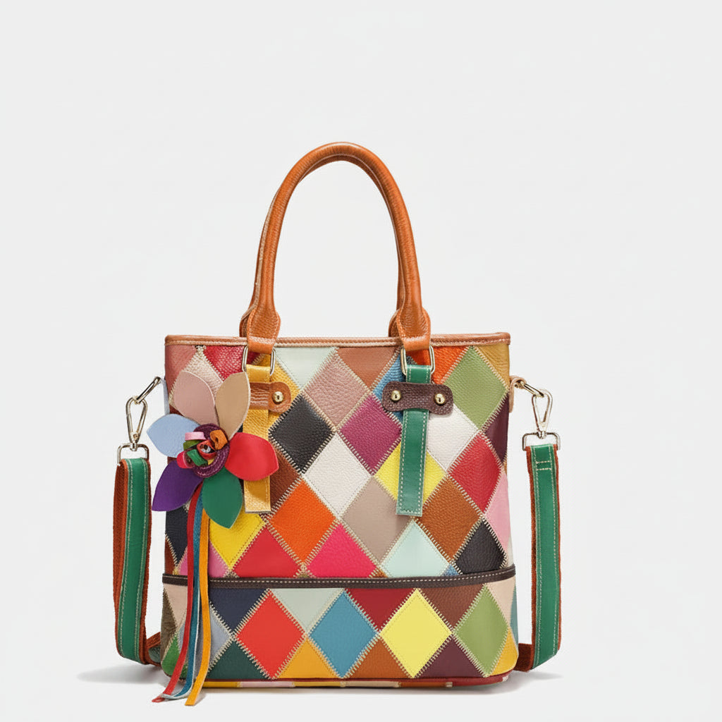 Fashionable Patchwork Tote Bag Genuine Leather Large Capacity