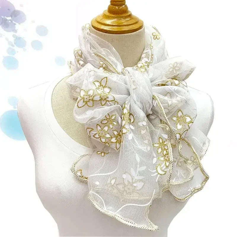 45*175cm  Elegant 2024 Silk Scarf Lightweight Lace Hijab