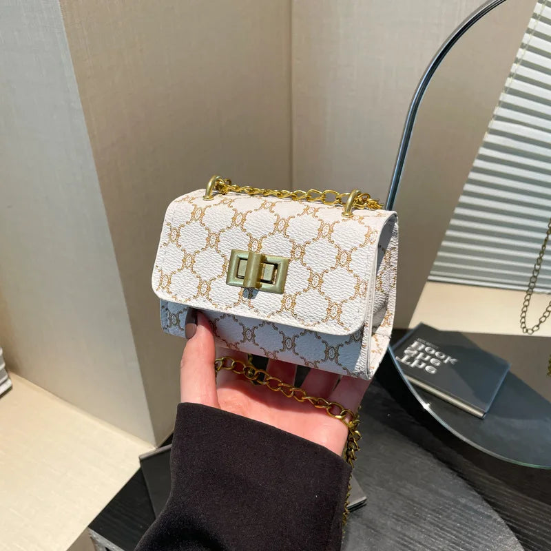 Stylish Mini Crossbody Bag Geometric Pattern Faux Leather Buckle Closure Purse