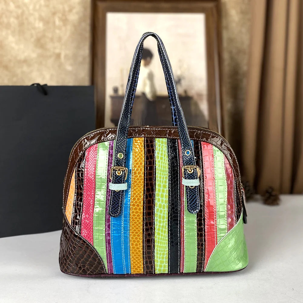Handbag made of genuine leather handmade colorful flowers trendy crossbody bag