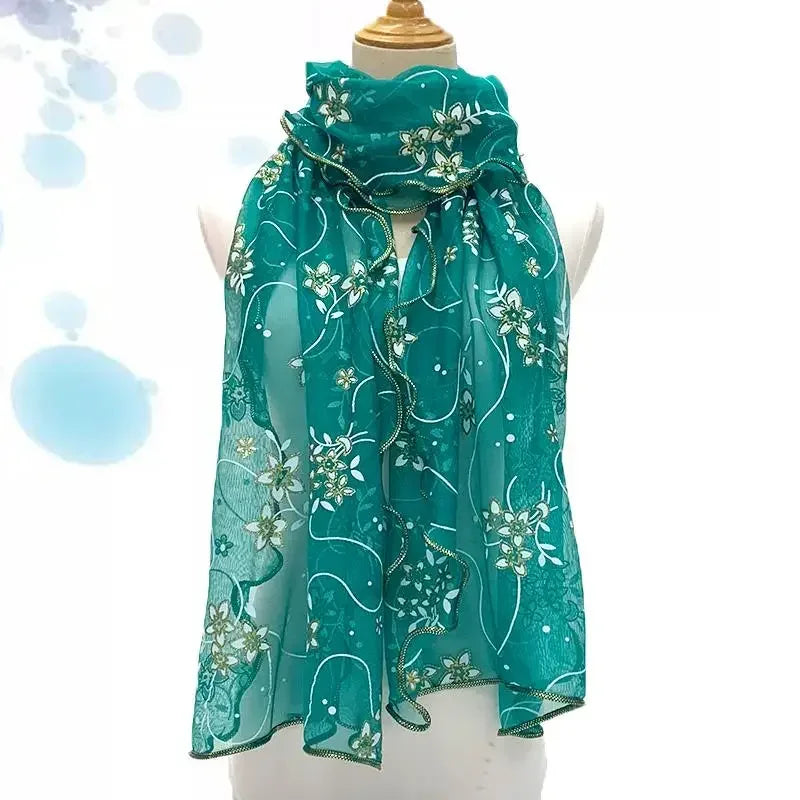 45*175cm  Elegant 2024 Silk Scarf Lightweight Lace Hijab