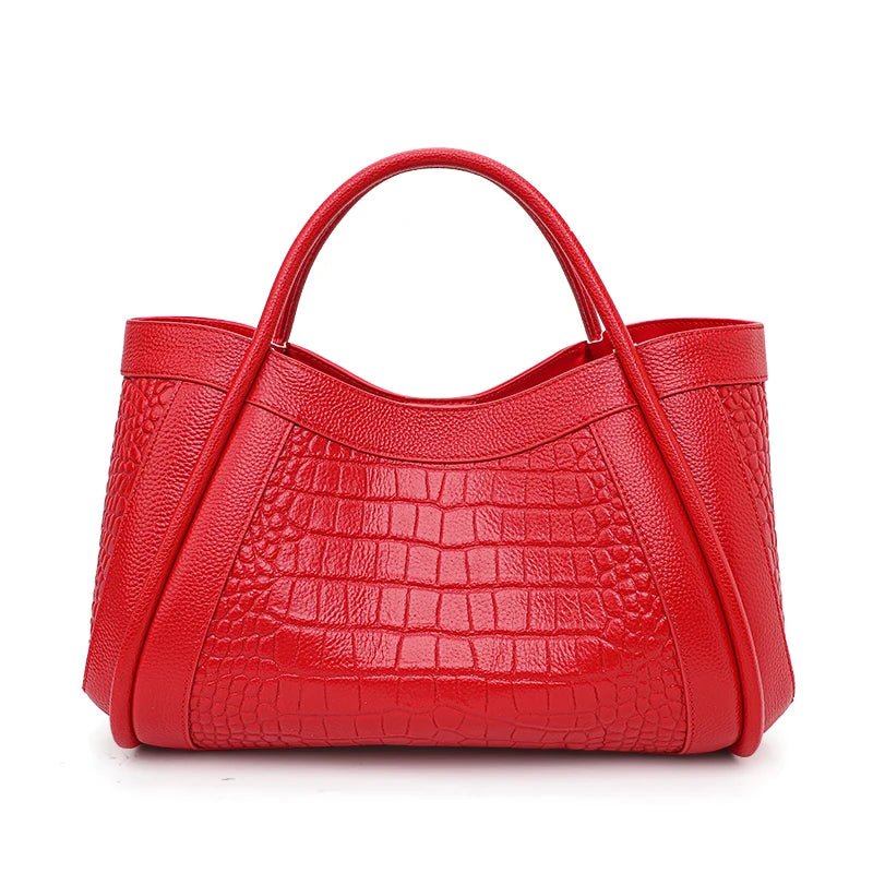 Beautiful solid color cowhide crocodile pattern handbag
