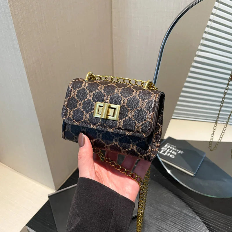 Stylish Mini Crossbody Bag Geometric Pattern Faux Leather Buckle Closure Purse