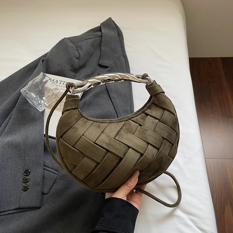 Half Moon Fashion Clutch Design Woven Small Semicircle Crossbody Bag