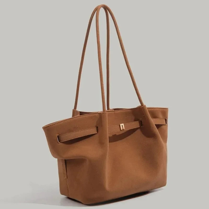 Large Capacity Handbag Chamois Leather Frosted Dumpling Bag High-End Feel Shoulder Bag
