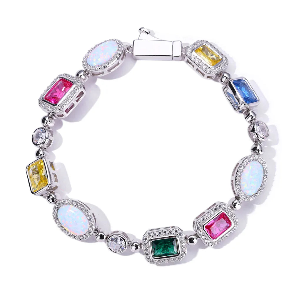 18k Gold Plated Multi Color Bracelet Geometric Cut Cubic Zirconia Bracelet