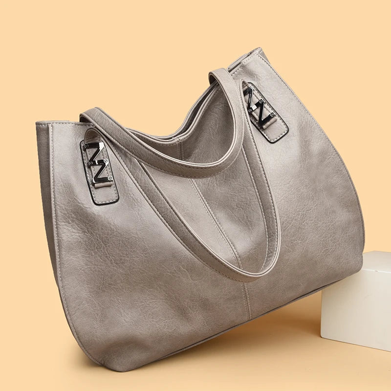 Big Retro Design PU Leather Shoulder Bags Trendy Female Handle Bag Lady Handbags