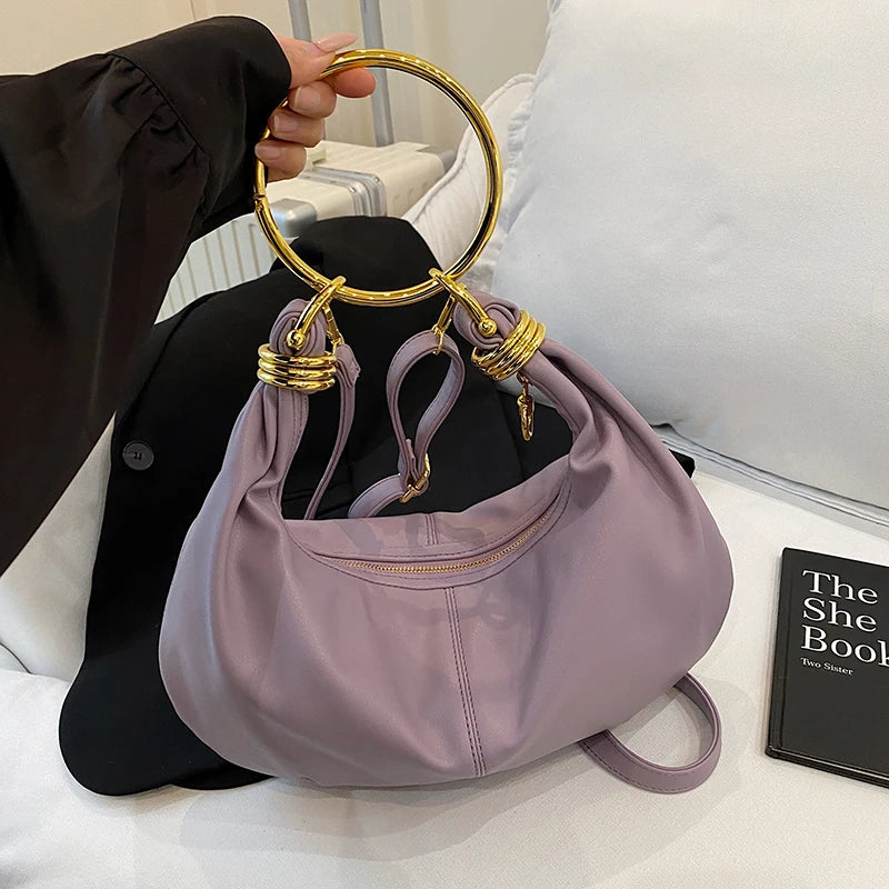 Fashion Hobo Bag Luxury Design Gold Ring Handle Clutch Bag