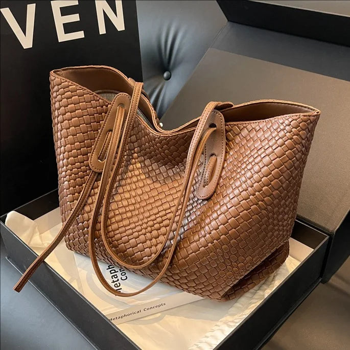 Trendy Vintage Rhombic Woven Shoulder Bags Large Capacity Bag