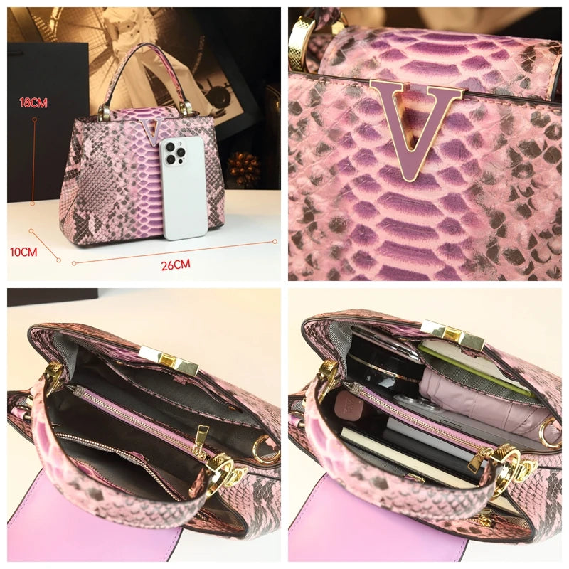 Fashionable Bucket Bag Leather Snake Pattern Shoulder Bag