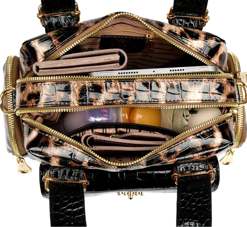 Fashionable Leopard Print Boston Bag Luxury Design Handbag