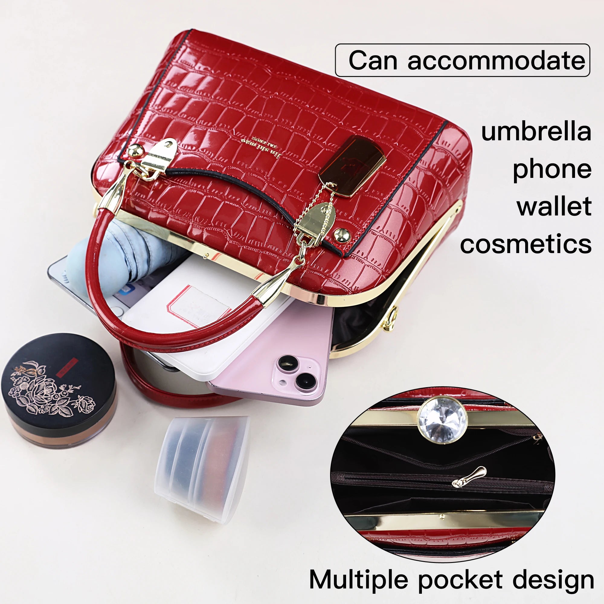 Luxury Crocodile Embossed Shell PU Leather Satchel Bag